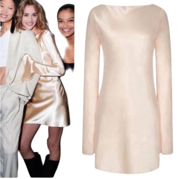 Zara Dresses & Skirts - Kaia Gerber X Zara Limited Edition Satin Effect Mini Dress S Champagne